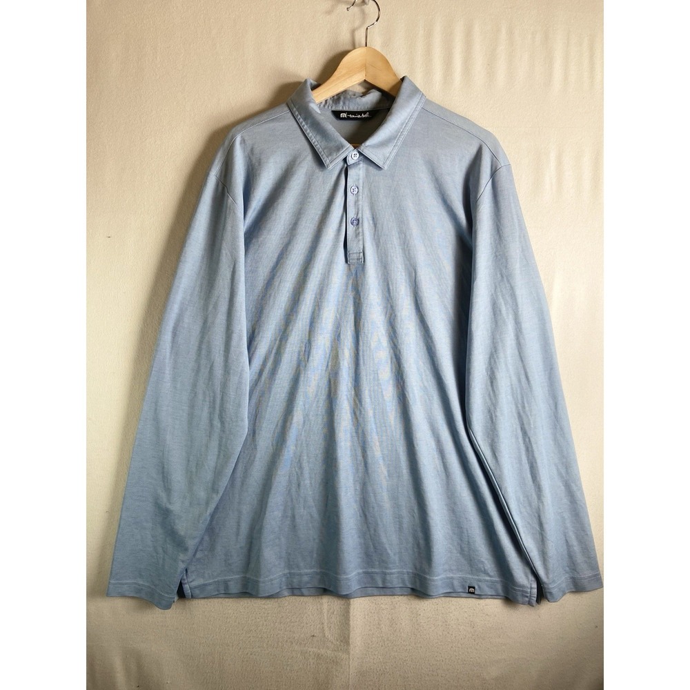 TravisMathew Polo Shirt XXL Blue Long Sleeve Golf Casual Stretch Comfort